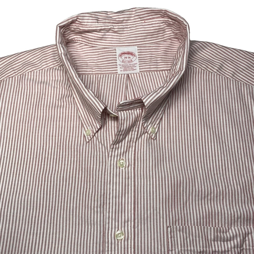 Brooks Brothers 1818 OCBD Shirt 20 36 Traditional Fit Red White Stripe USA